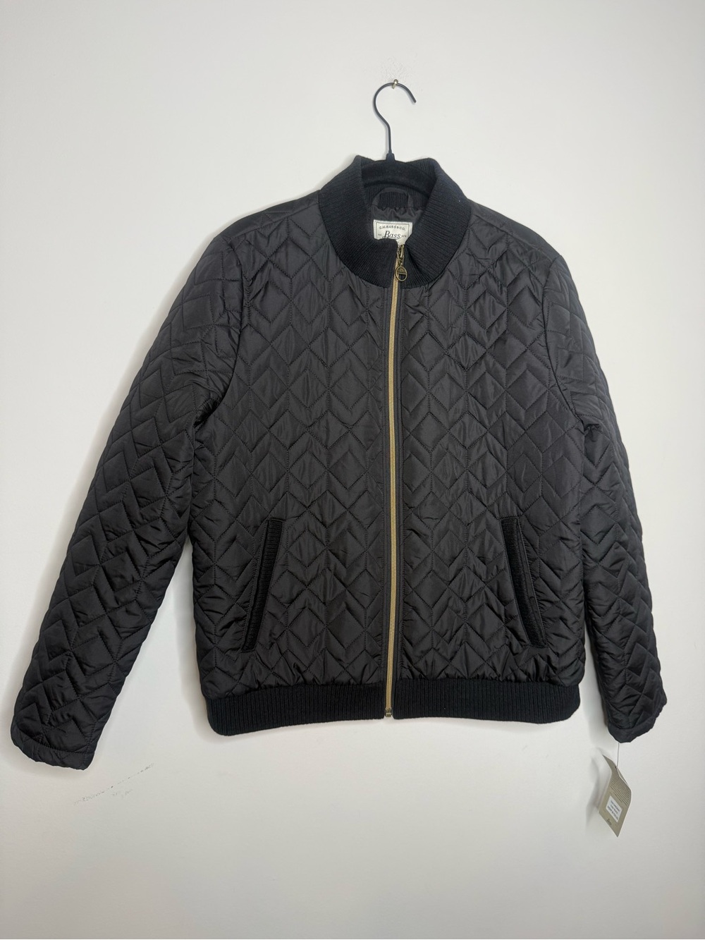 Bass Black Quilted Jacket with Gold Logo Tag